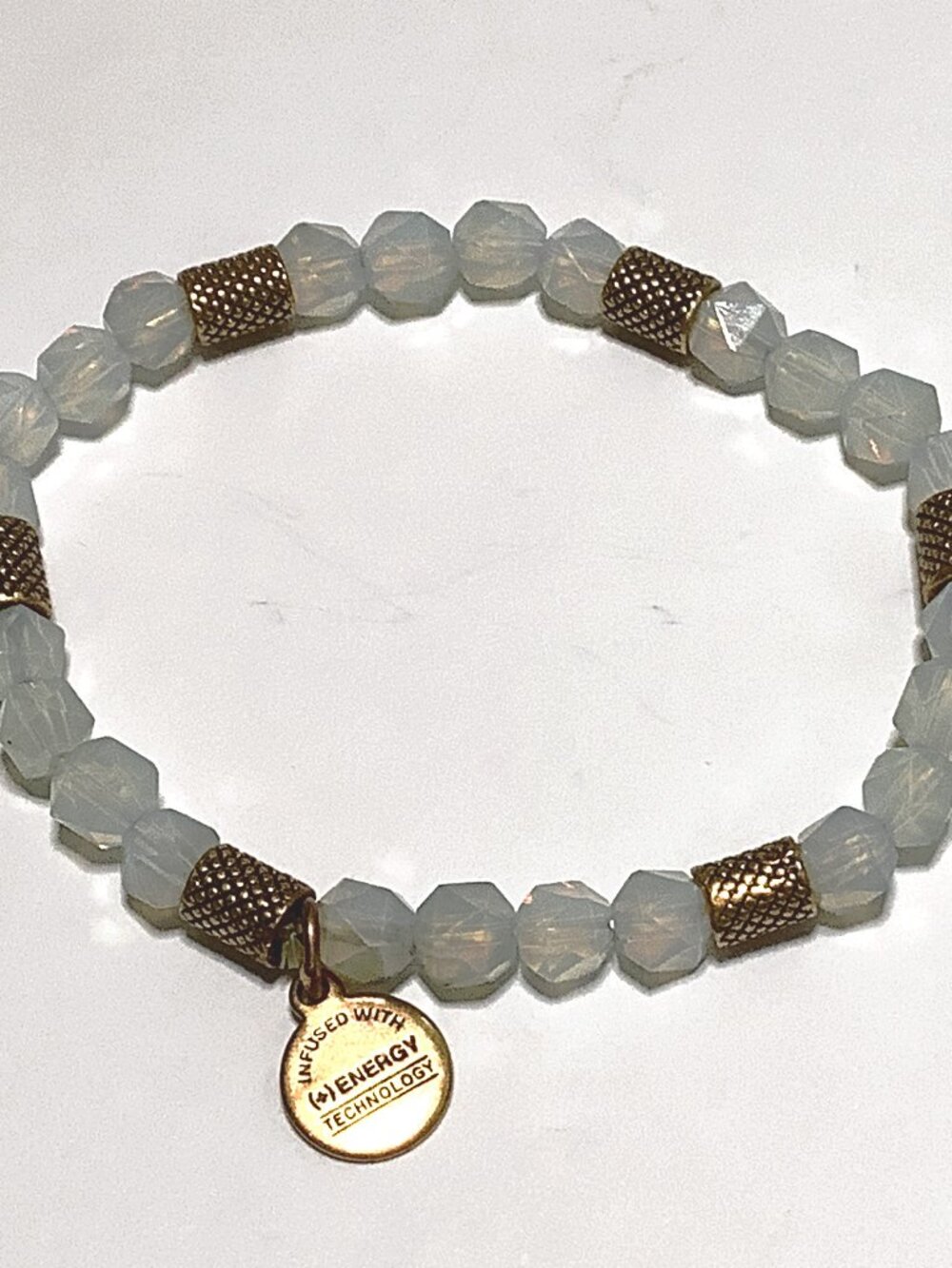Bracelet Alex & Ani Glass Beaded Stretch Dangle +Energy Charm Bracelet Signed